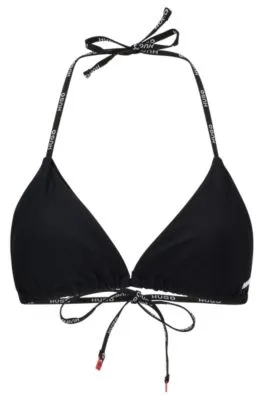 Top de bikini triangular con tira de la marca y detalle de logo
