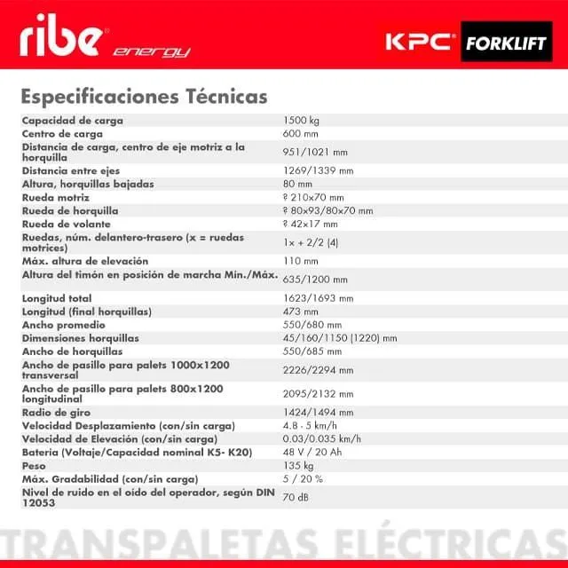TRANSPALETA A BATERíA KPC KIPOR CBD15WLIX