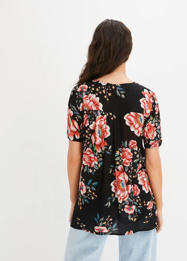 Túnica con diseño crepé Negro de flores