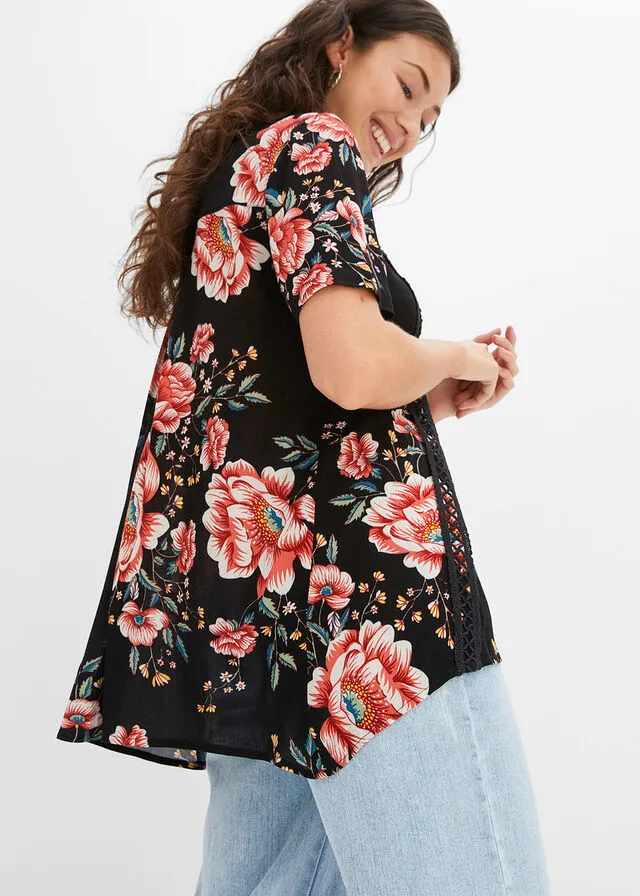 Túnica con diseño crepé Negro de flores