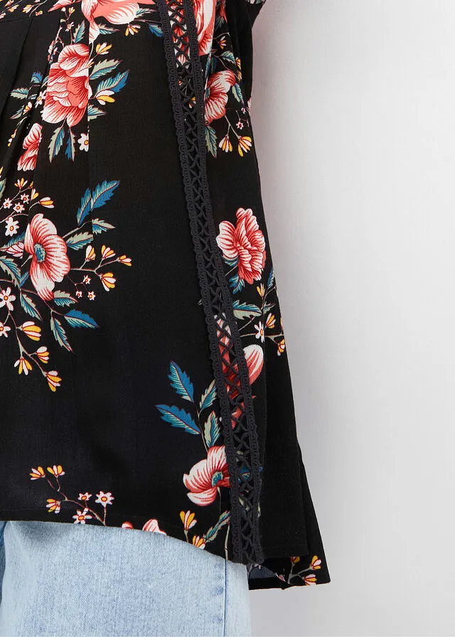 Túnica con diseño crepé Negro de flores