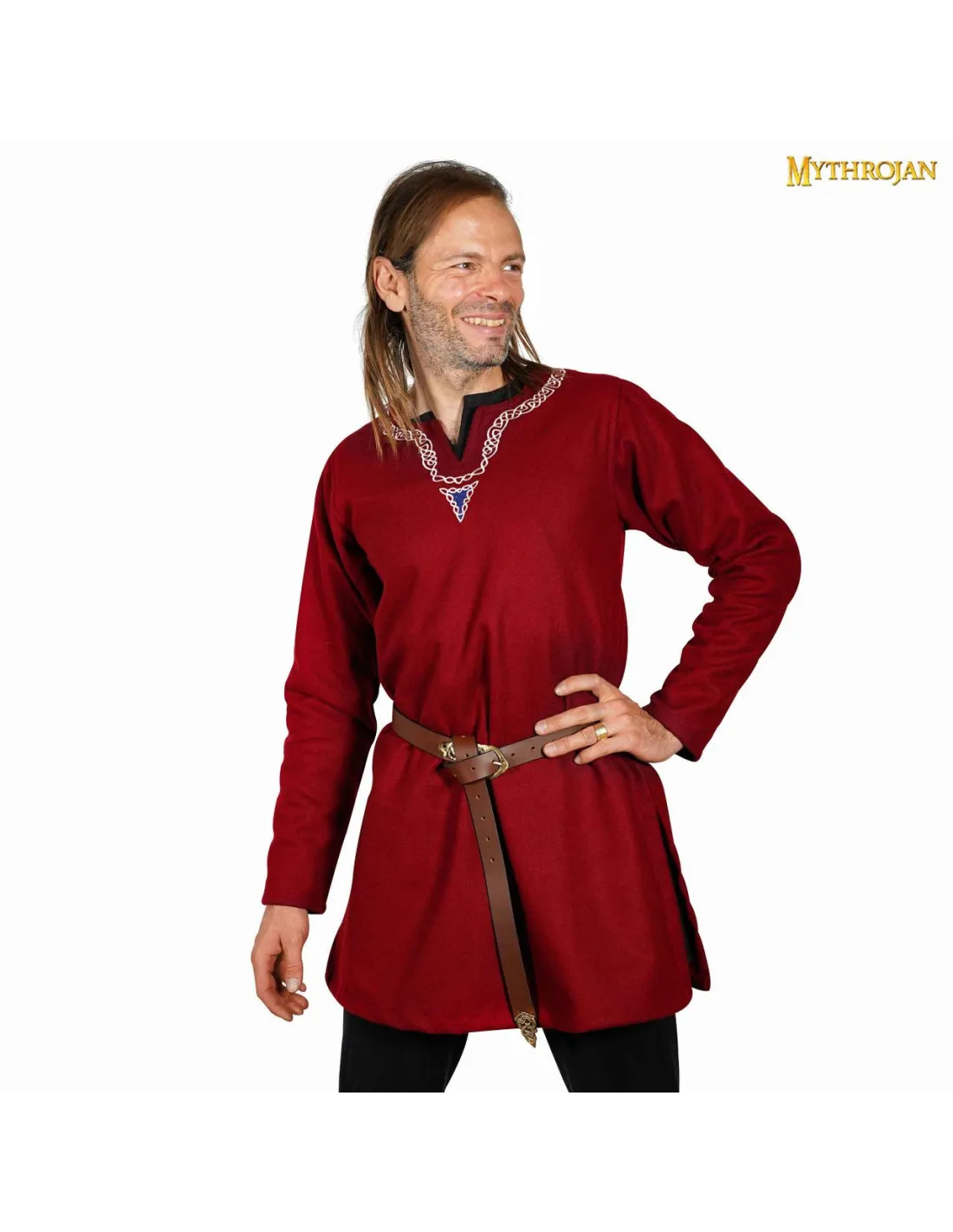 TúNICA VIKINGA EN LA CON CUELLO RIBETEADO  GRANATE