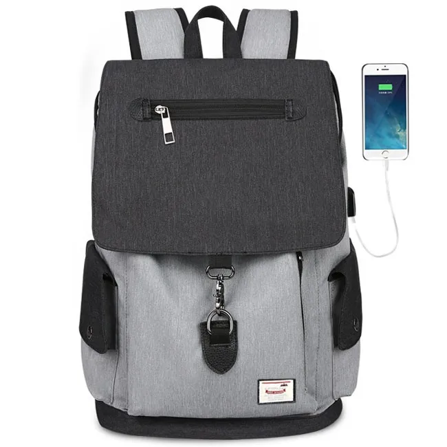 Unique Boy's Canvas Large Capacity Flap School Student Rucksack USB Interface Travel Backpack