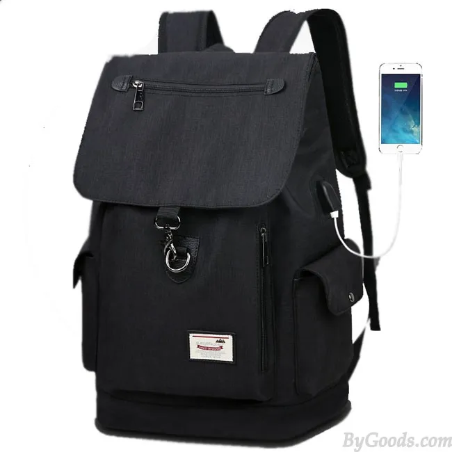 Unique Boy's Canvas Large Capacity Flap School Student Rucksack USB Interface Travel Backpack