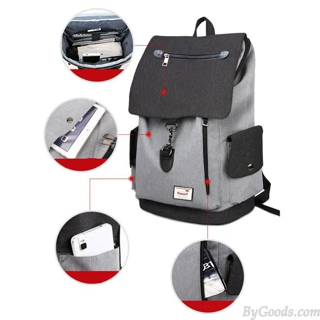 Unique Boy's Canvas Large Capacity Flap School Student Rucksack USB Interface Travel Backpack