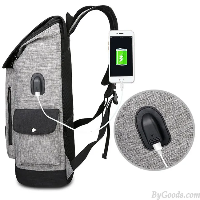 Unique Boy's Canvas Large Capacity Flap School Student Rucksack USB Interface Travel Backpack
