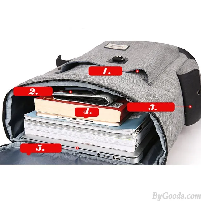 Unique Boy's Canvas Large Capacity Flap School Student Rucksack USB Interface Travel Backpack