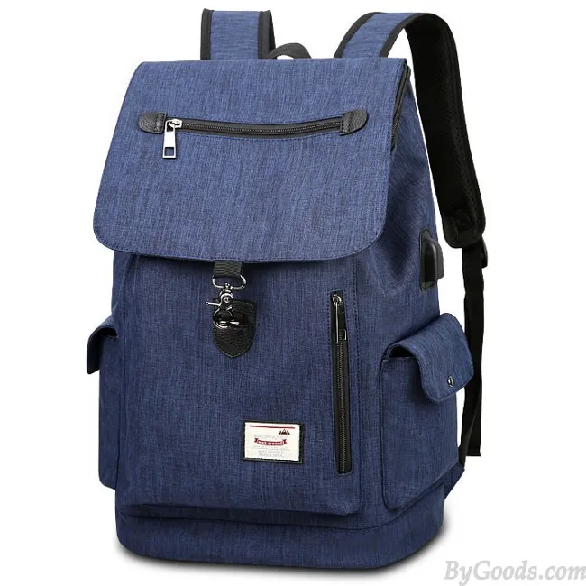 Unique Boy's Canvas Large Capacity Flap School Student Rucksack USB Interface Travel Backpack