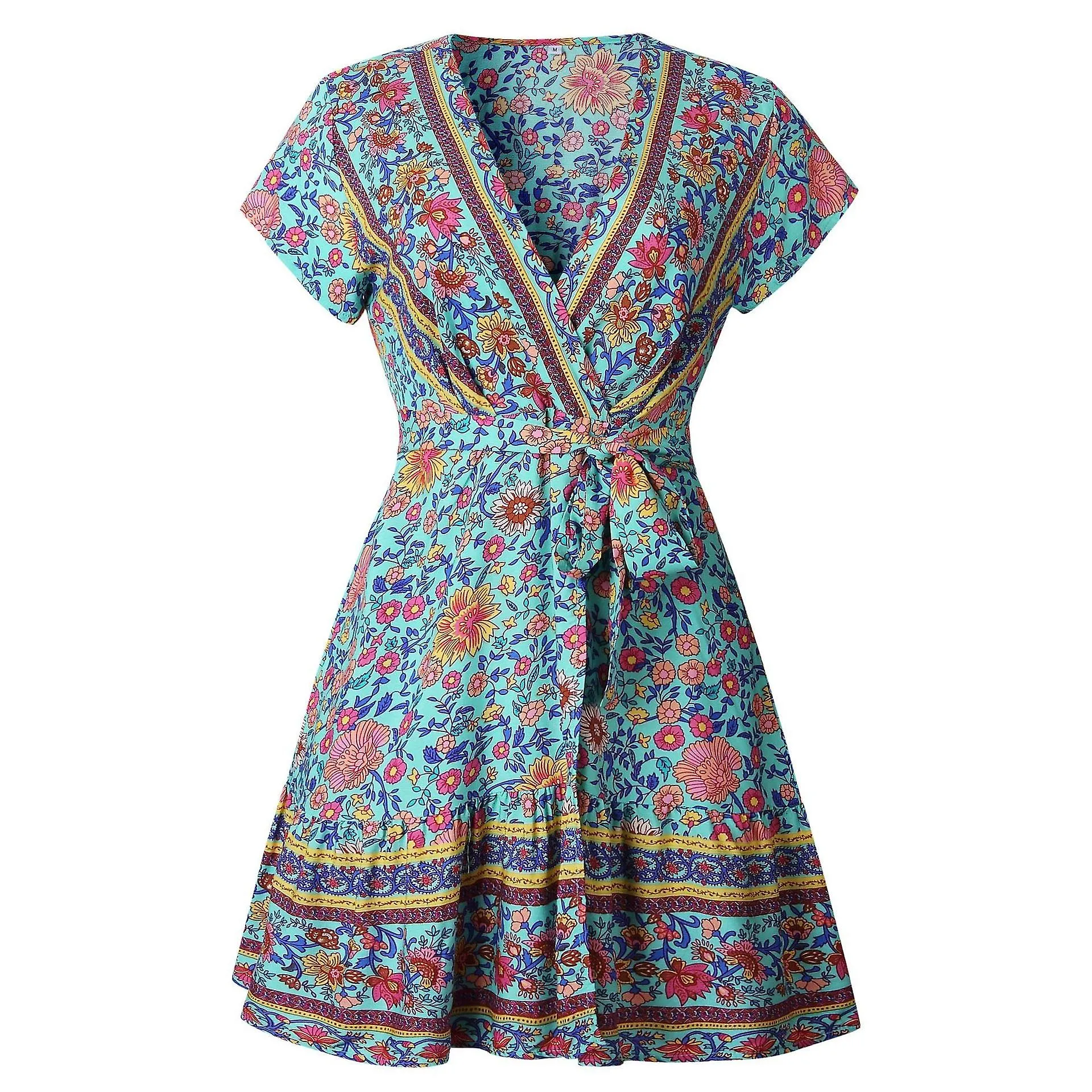 V Cuello Verano Mini Vestido Bohemio Floral Estampado Vestido de Playa Para Fiesta de Vacaciones