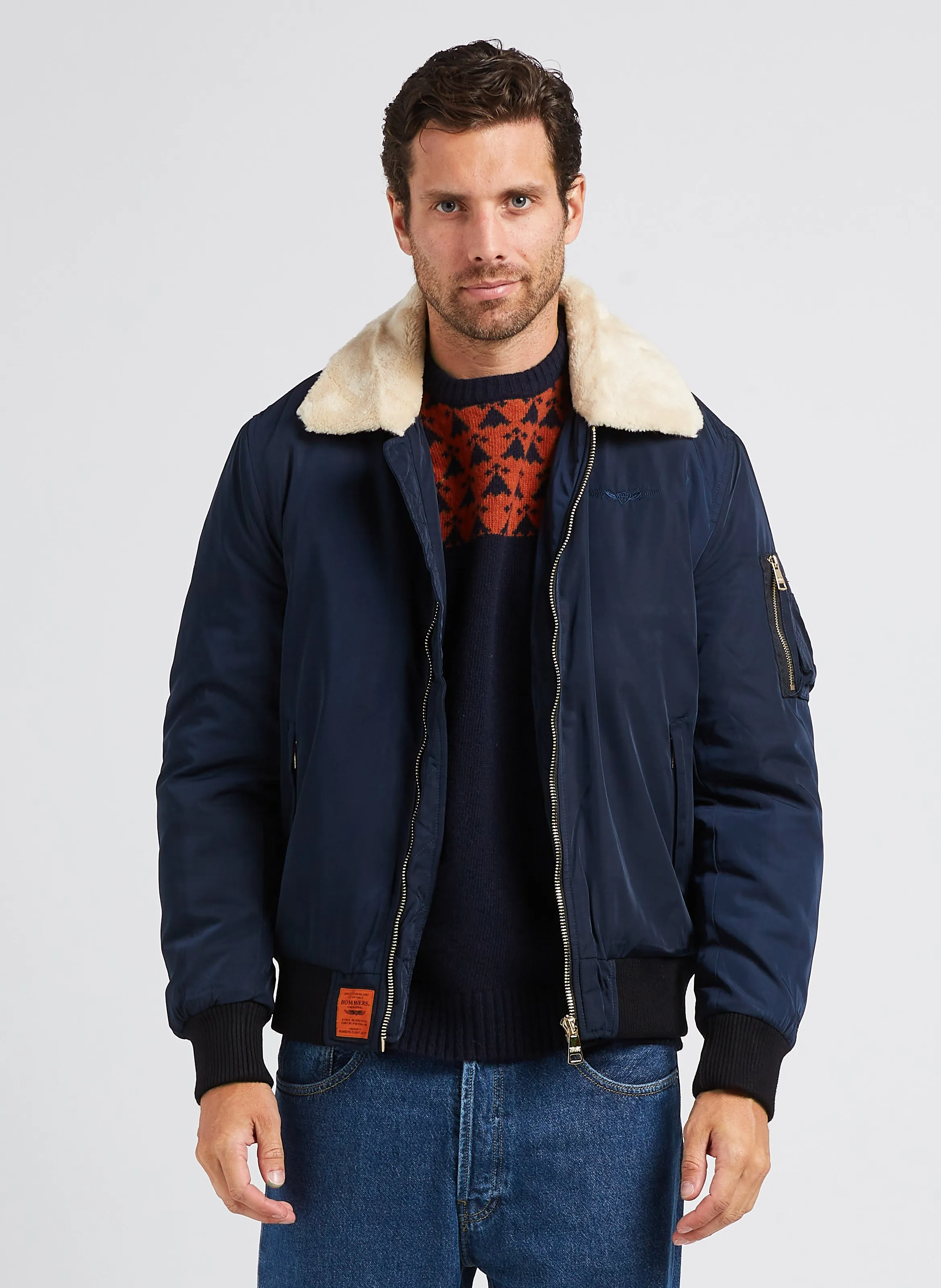 VERSMOLD  CAZADORA DE AVIADOR CON CUELLO CLáSICO EN AZUL