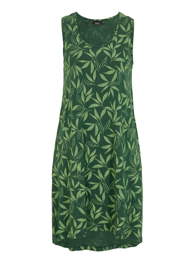 Vestido de algodón de estilo túnica Verde oscuro/verde apio estampado
