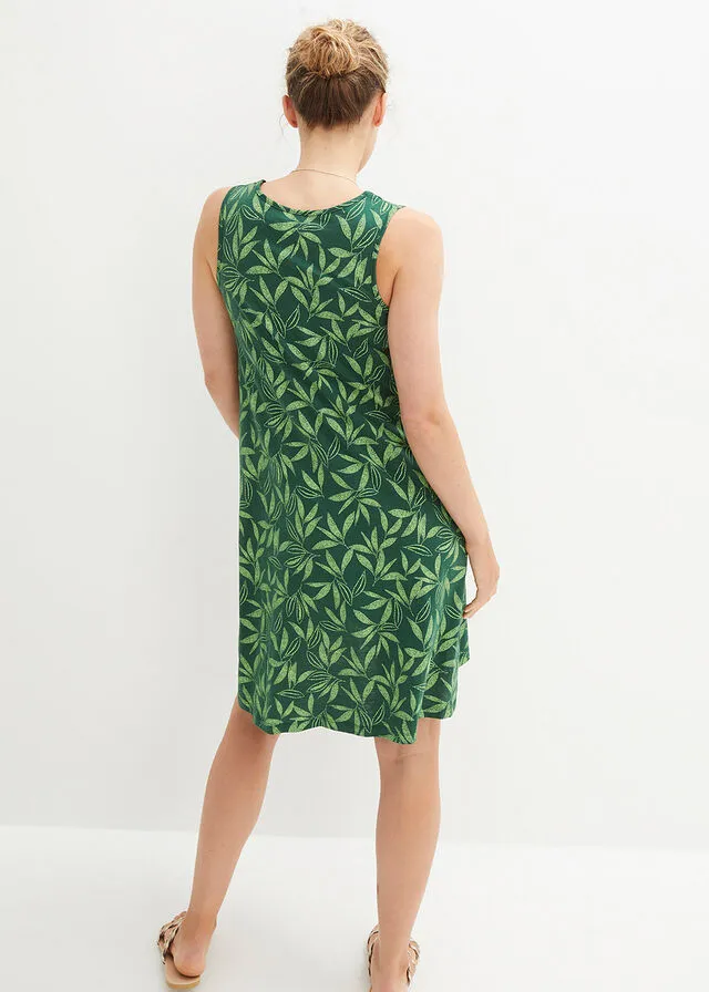Vestido de algodón de estilo túnica Verde oscuro/verde apio estampado