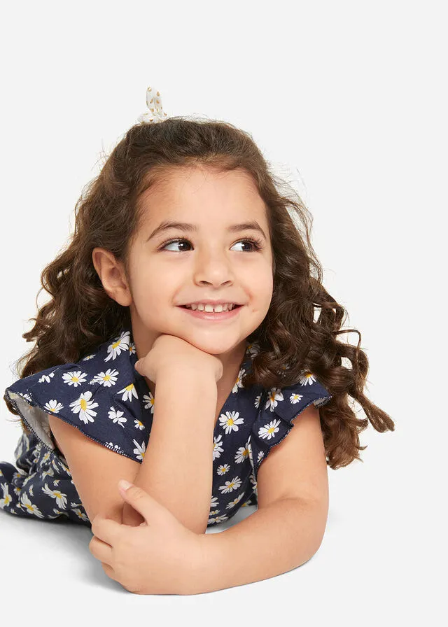 Vestido de punto para niñas + leggings ¾ (2 piezas) Azul marino/amarillo piña