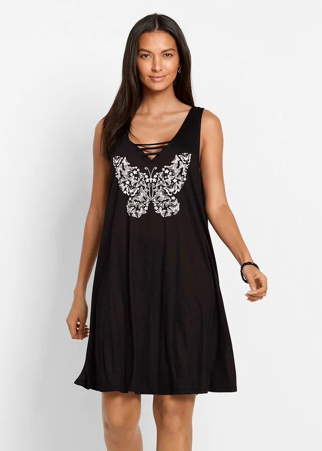 VESTIDO DE VERANO NEGROBLANCO ESTAMPADO