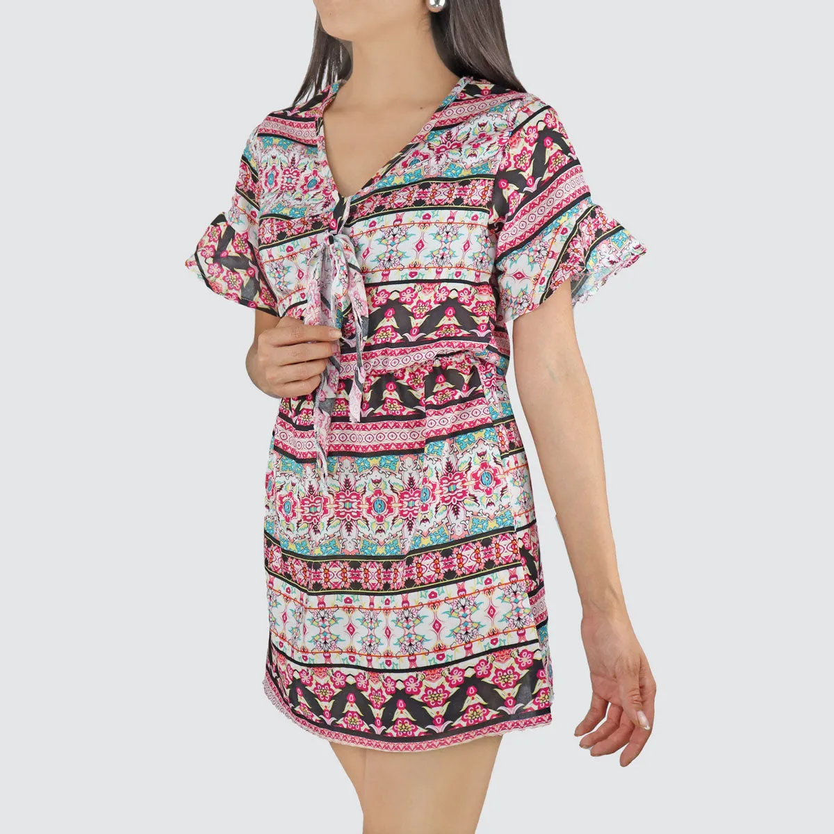 Vestido Juvenil con Moo Frontal color Fucsia con Blanco