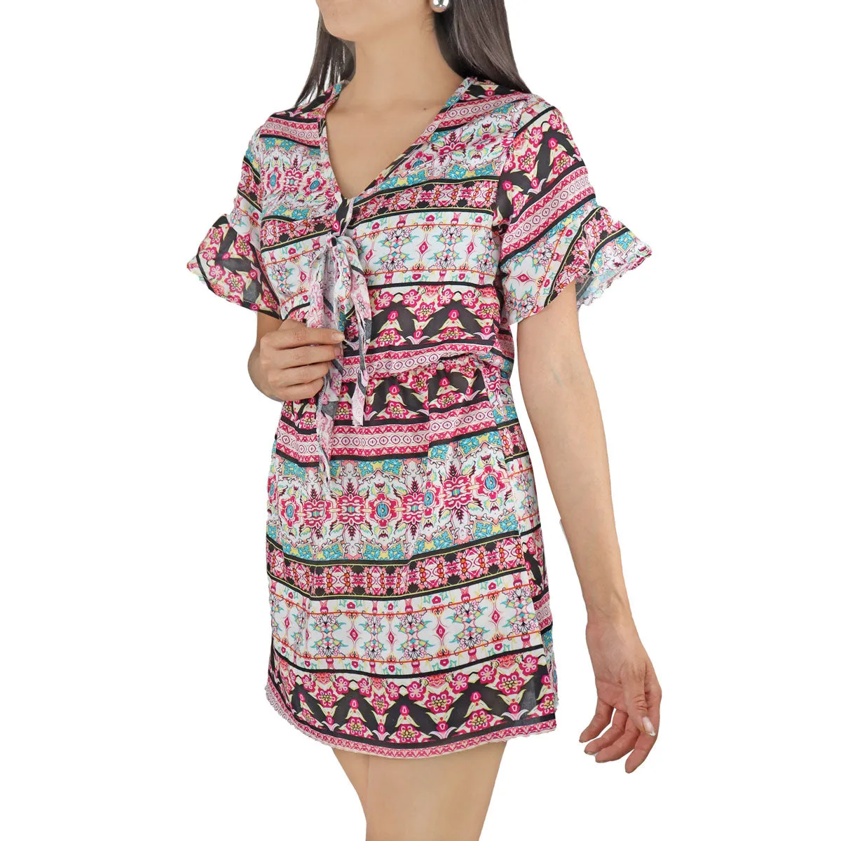 Vestido Juvenil con Moo Frontal color Fucsia con Blanco