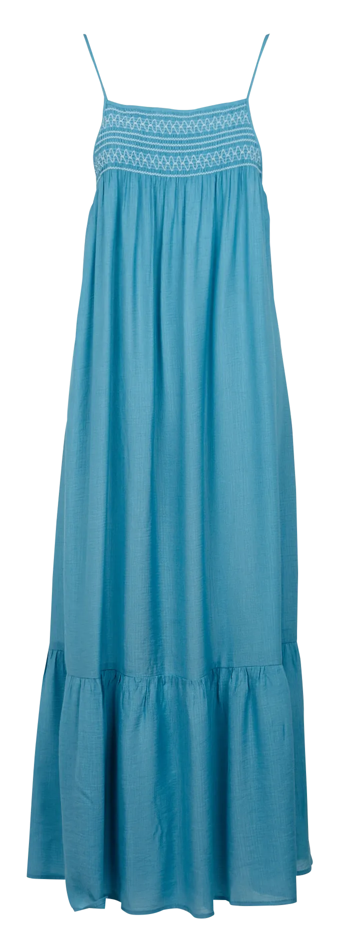 Vestido largo vaporoso de crepé gofrado en azul