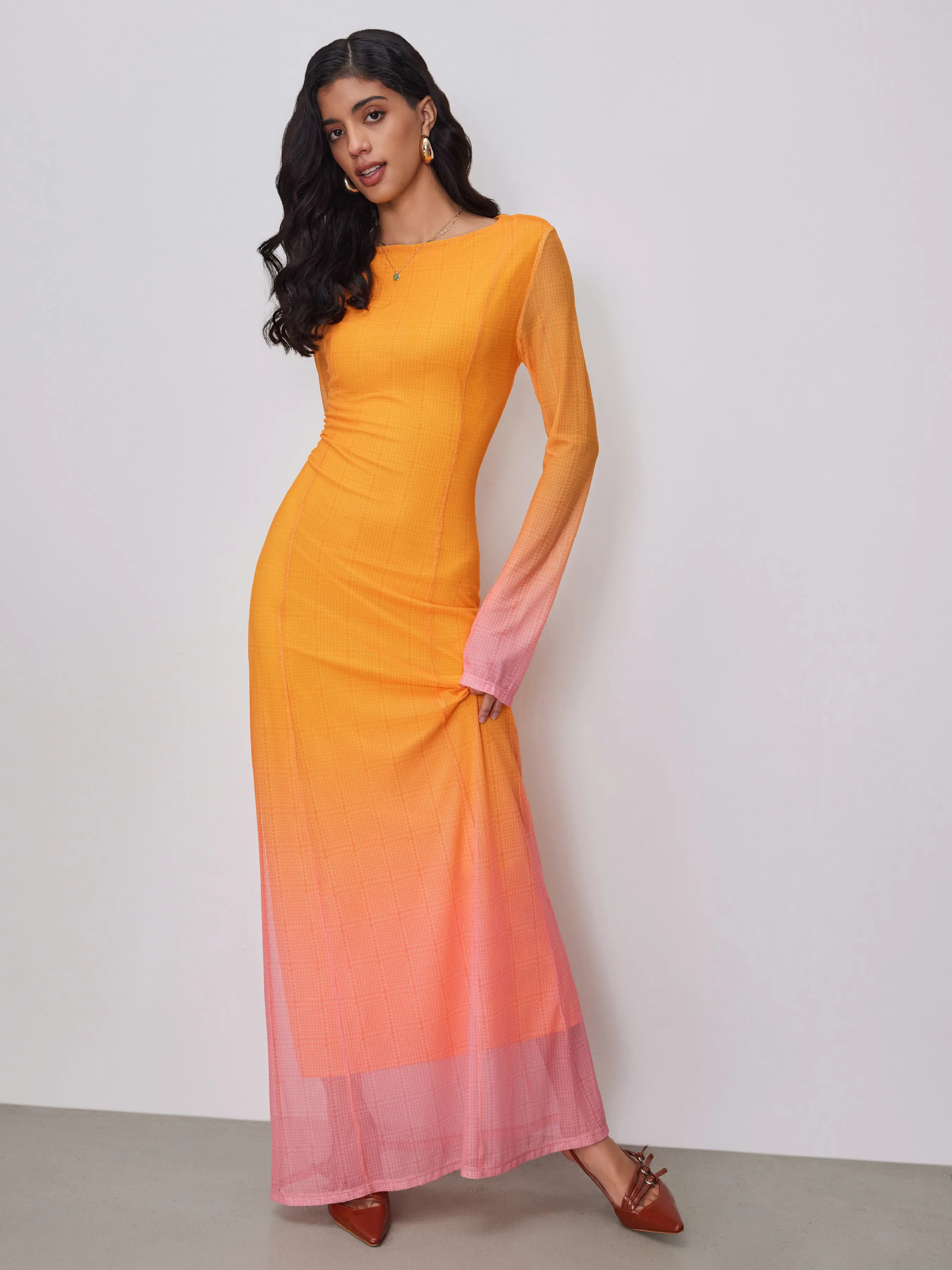 Vestido Maxi de Malla con Cuello Redondo y Degradado Vacaciones en Miami Sunset