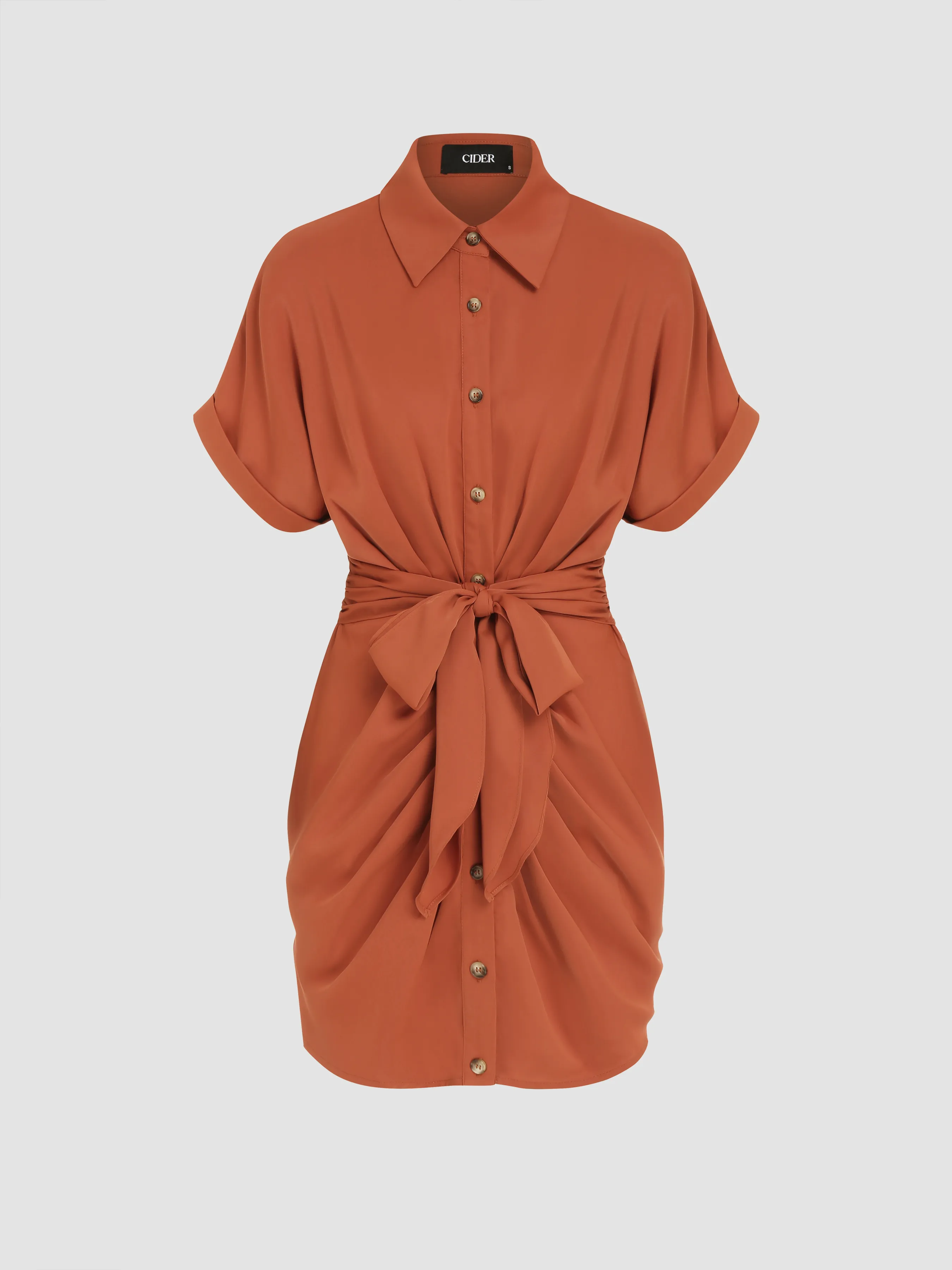 Vestido Mini Camisero con Lazo y Botones de Cuello Vacaciones en Atardecer de Miami