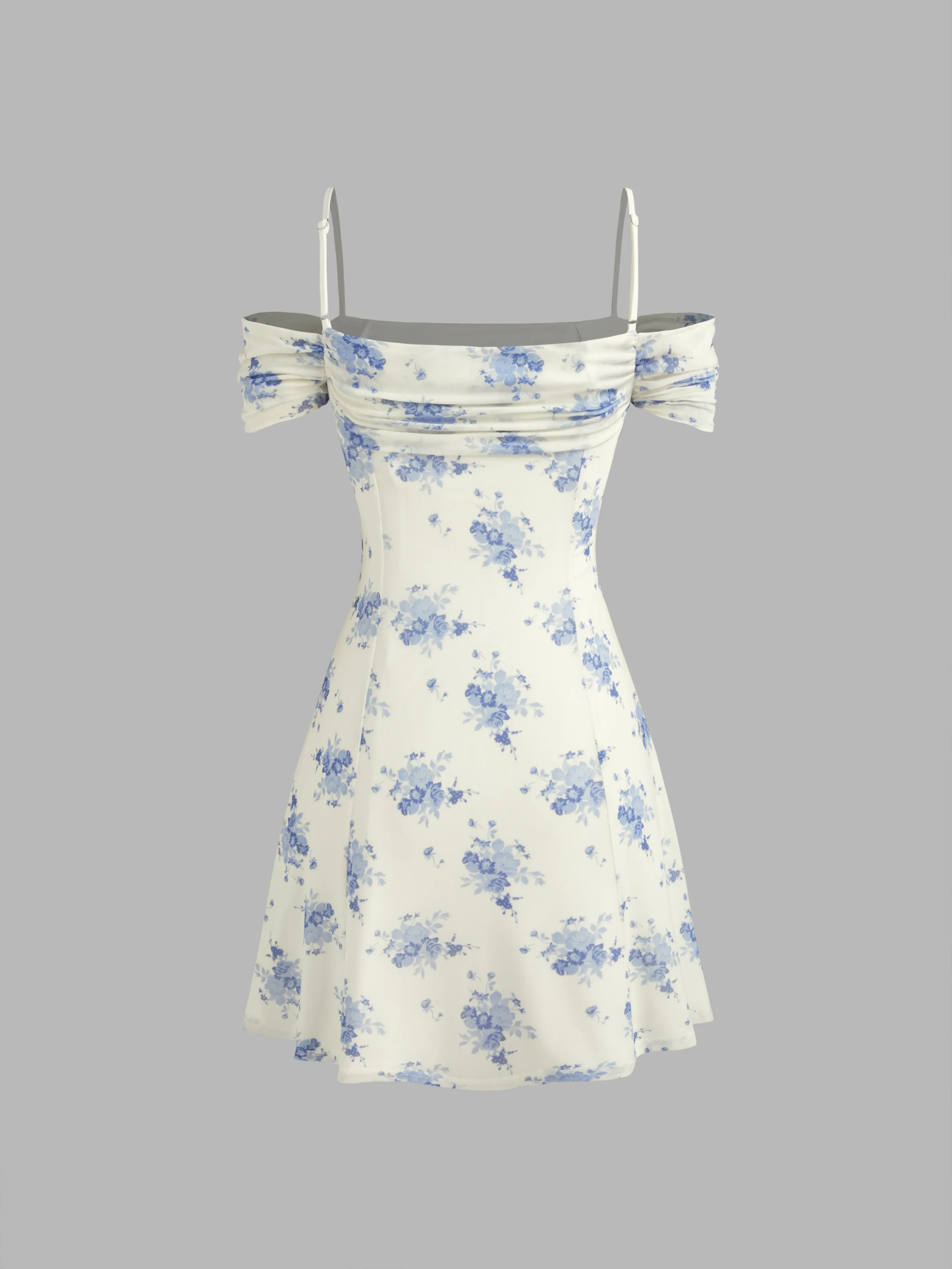 Vestido Mini Floral con Lazo Extraíble y Hombros Descubiertos para Vacaciones en la Playa de Santorini