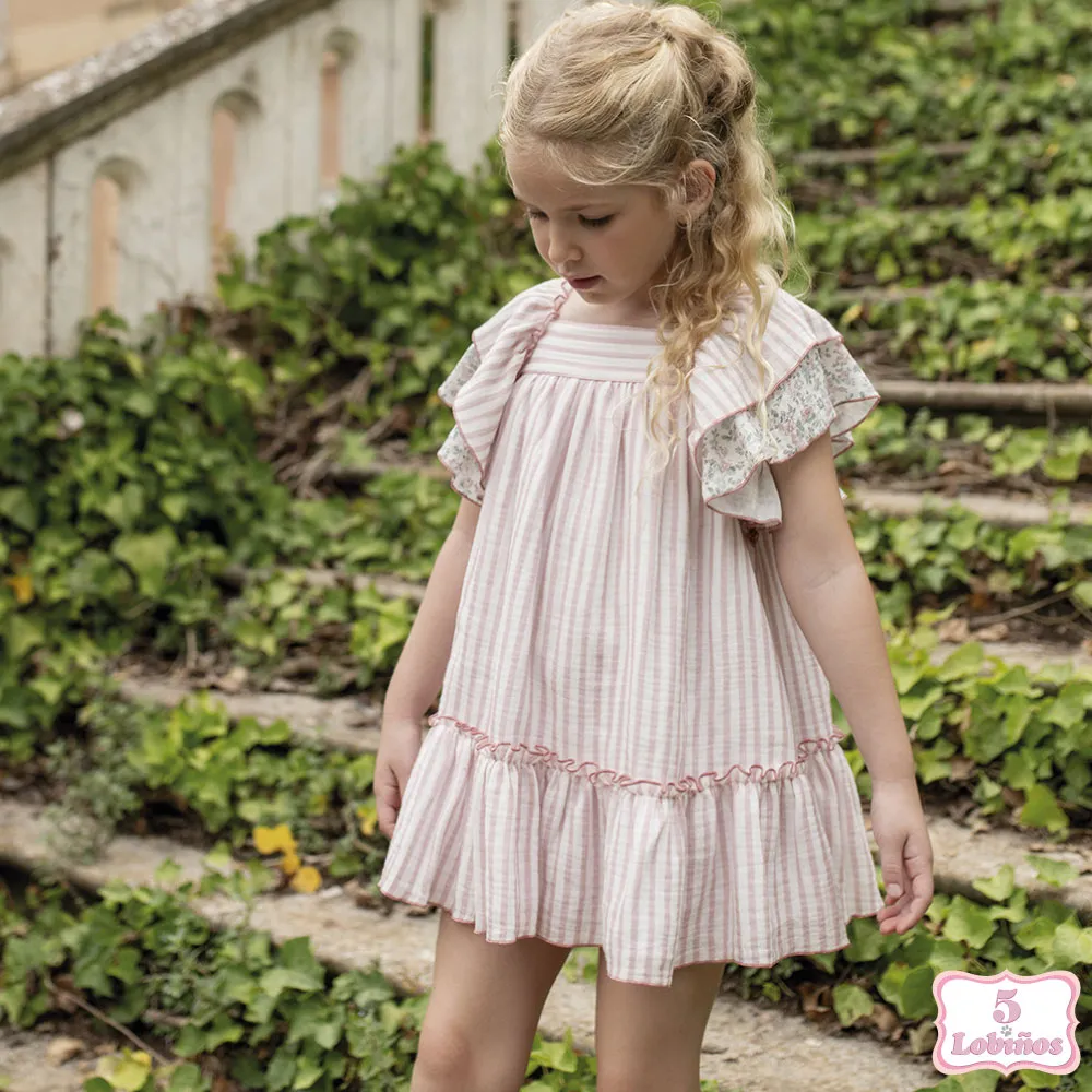 VESTIDO NIÑA RAYAS FLORAL ROSA Coco Acqua