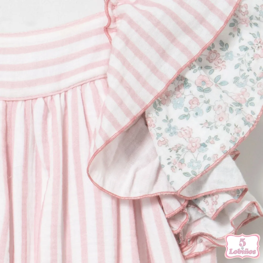 VESTIDO NIÑA RAYAS FLORAL ROSA Coco Acqua