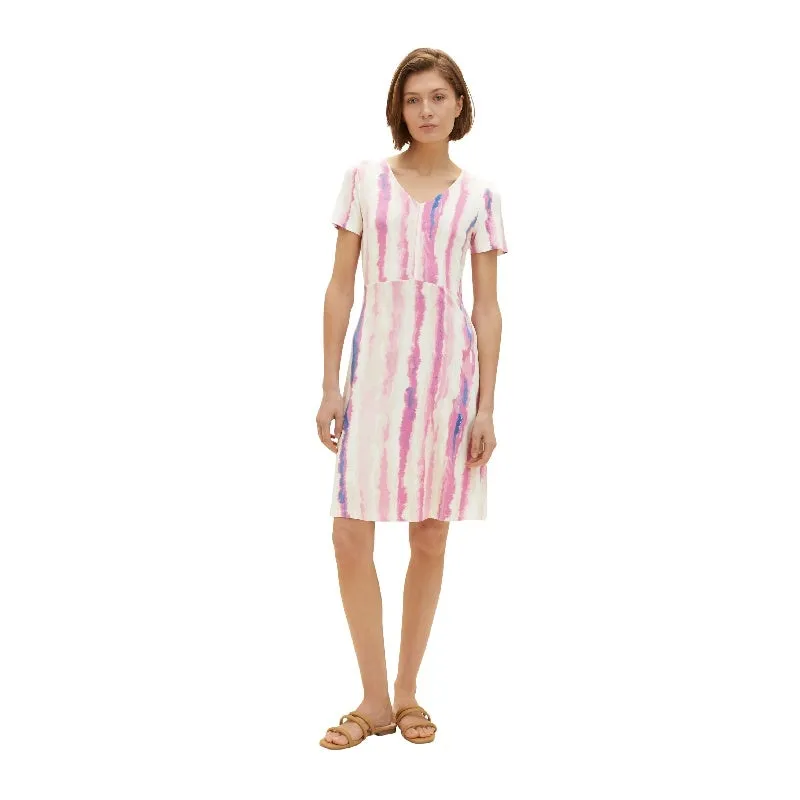  Vestidos Tom tailor Dress Easy Jers, Pink Tie Dye Stripe, 36