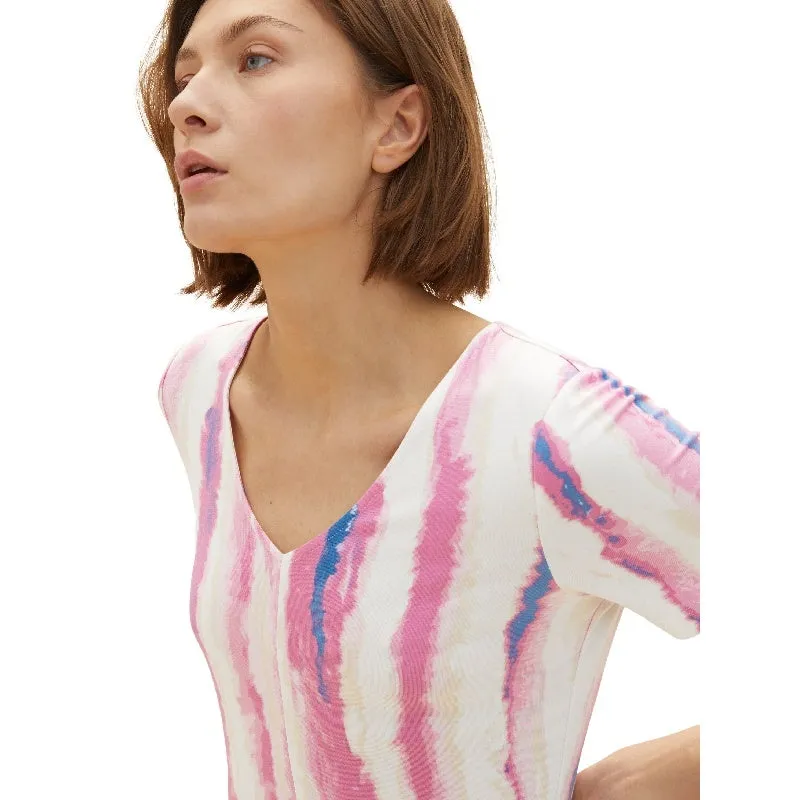  Vestidos Tom tailor Dress Easy Jers, Pink Tie Dye Stripe, 36