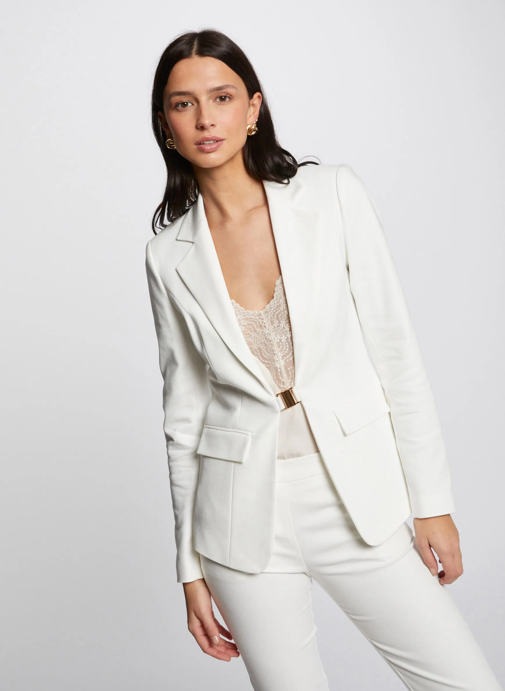 VIAZA.F  CHAQUETA AJUSTADA DE MEZCLA DE ALGODóN CON CIERRE DE BROCHE EN BLANCO