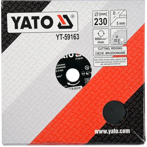 YATO  YT59163  DISCO DE RASTRILLO, 230X22,2 MM, MADERA