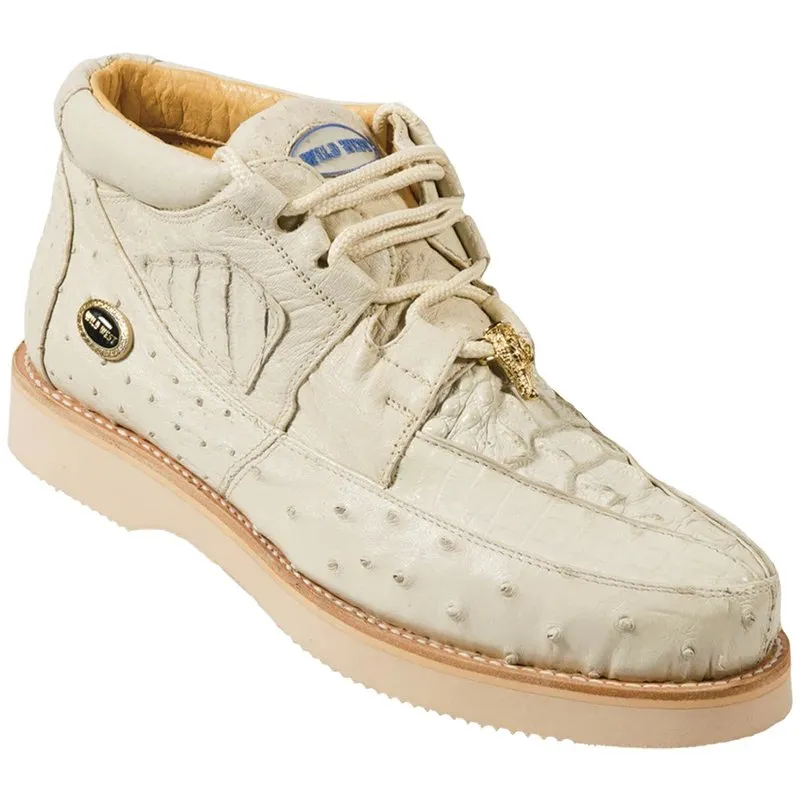 ZAPATOS DE PIEL DE COCODRILO Y AVESTRUZ COLOR HUESO WILD WEST BOOTS WW2ZA050204